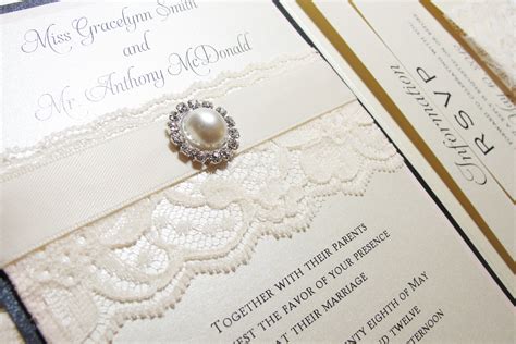 traditional elegant wedding invitations with lace pearls | OneWed.com