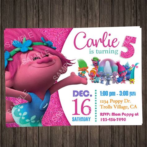 FREE Trolls Birthday Invitations Templates | Download Hundreds FREE PRINTABLE Birthday ...