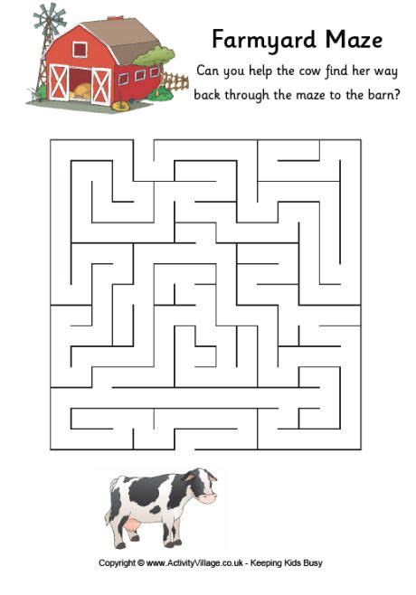 Cow maze (kids) | Mazes for kids printable, Mazes for kids, Maze