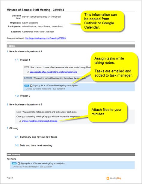 Sample Staff Meeting Minutes Template