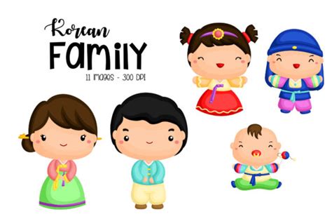 Korean Family Clipart - Cute Family Graphic by Inkley Studio · Creative Fabrica