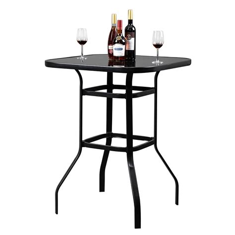 Veryke Patio Bar Table, Bar Height Patio Table for Outdoor Garden, Bistro Glass Top Metal Frame ...