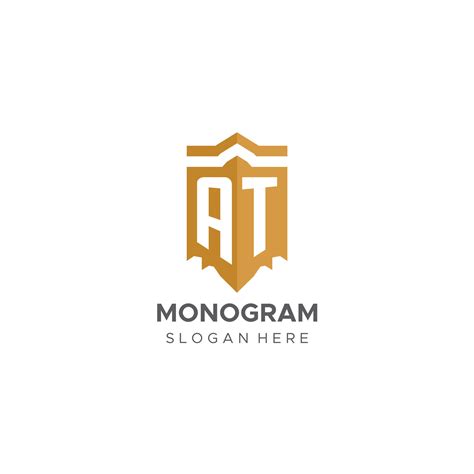 Monogram AT logo with shield geometric shape, elegant luxury initial ...