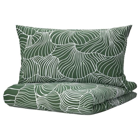 SVAMPMAL Duvet cover and pillowcase(s), dark green/white, Twin - IKEA