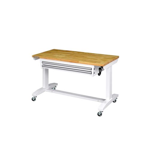 Husky 46 in. Adjustable Height Work Table with 2-Drawers in White ...