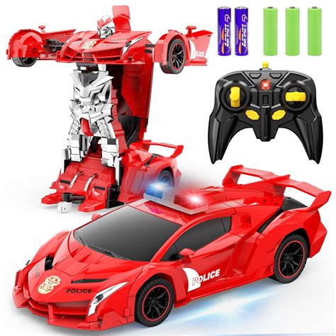 Transforming Police Car RC Toy, 1: 18 Scale with Flashing Lights - Rechargeable Toy and Remote ...