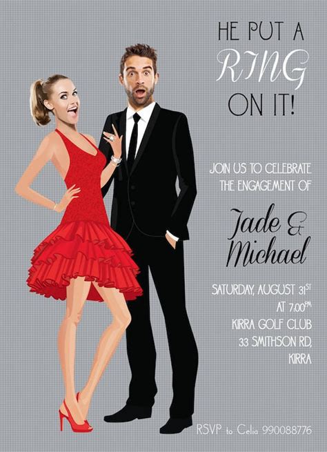 PHOTO Engagement Party Invitation | Funny Invite |Caricature Engagement Invitation | He put a ...