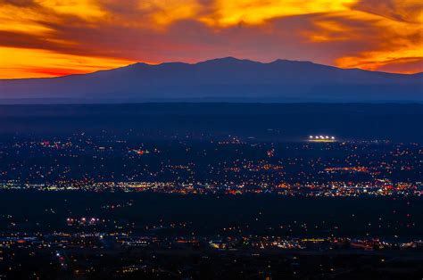 A fiery sunset with 11,306 foot (3,446 meters) Mount Taylor in ...