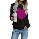 Women Sweaters Crew Neck Heart Front Long Sleeve Knitted Sweaters ...