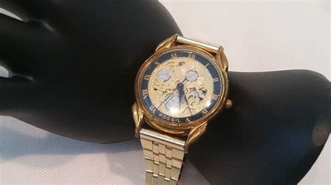 Vintage Gold Fossil Skeleton Watch. Fossil Skeleton Quartz Watch. Authentic Fossil