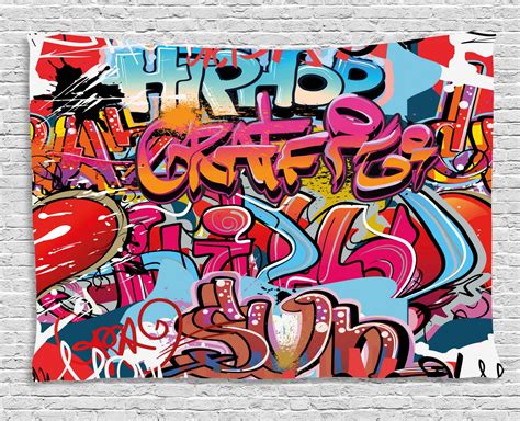 Graphic Decor Tapestry, Hip Hop Street Culture Harlem New York Wall Graffiti Spray Artwork Image ...