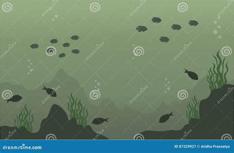 Silhouette Of Fish And Coral Reef Landscape Stock Vector - Illustration of bottom, life: 87329927