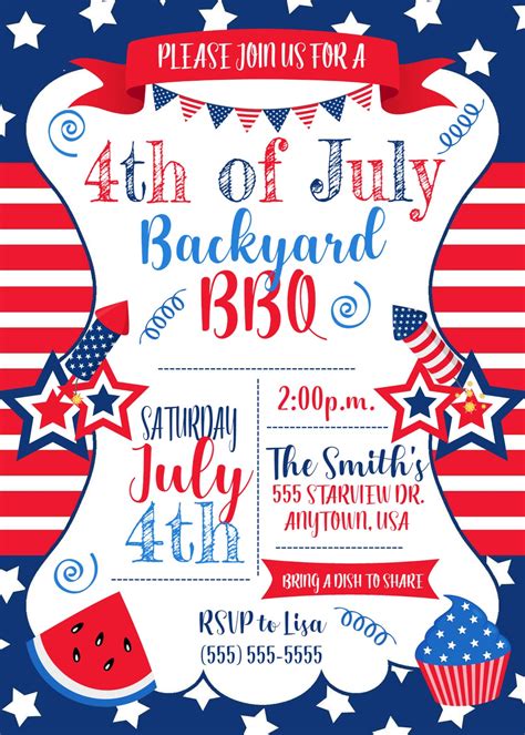 4th of July Invitation Patriotic Invitation 4th of July Bbq - Etsy