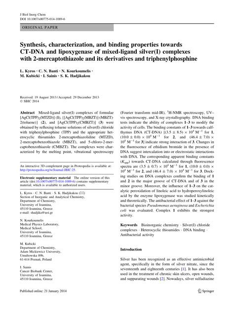 (PDF) Synthesis, characterization, and binding properties towards CT ...