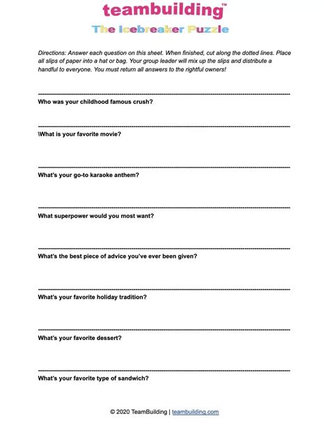 Printable Team Building Worksheets For The Workplace