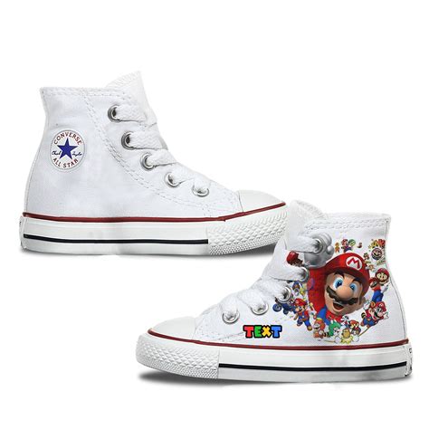 Super Mario Kids Custom Converse Shoes | High Top White - Bump Shoes