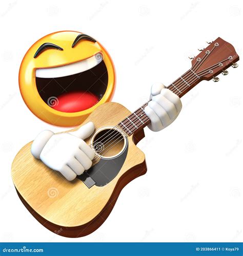 Emoji Playing Guitar Isolated on White Background, Emoticon Guitarist ...