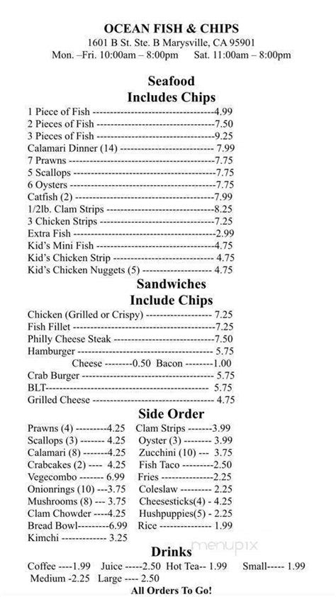 Menu of Ocean Fish & Chips in Marysville, CA 95901