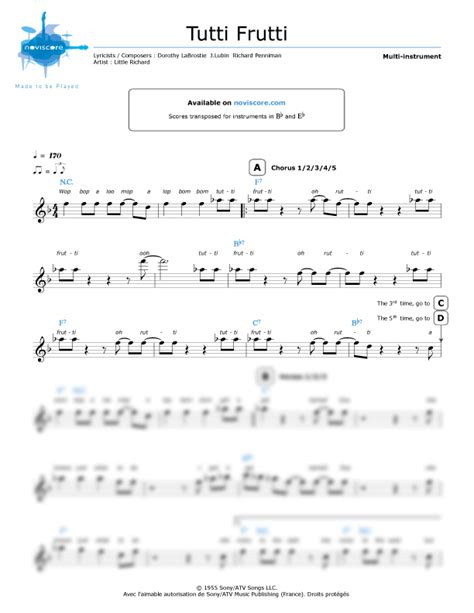 Other sheet music Tutti Frutti - (Little Richard) - easy sheet music | Noviscore