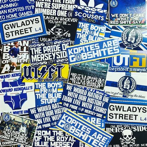 100 x Everton Stickers inspired by Toffees Shirt Scarf Badge Flag 1878 ...