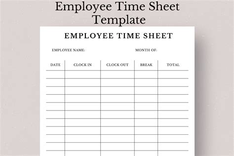 Employee Time Sheet, Employee Work Log Sheet, Clock in and Out Template ...