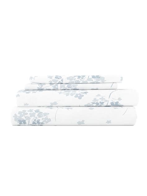 Comfort Canopy - 4 Piece Light Blue Floral Pattern Cotton Flannel Bed Sheets for Full Size ...
