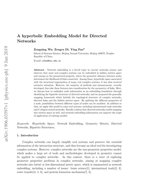 (PDF) A hyperbolic Embedding Model for Directed Networks