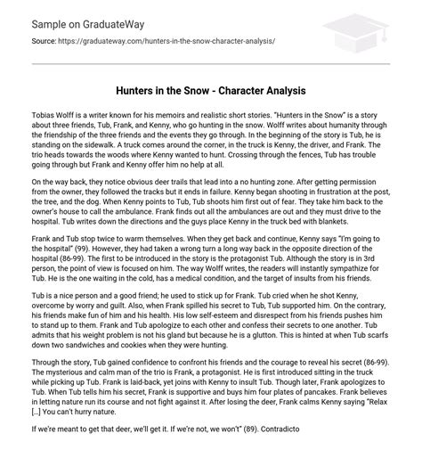 ⇉Hunters in the Snow - Character Analysis Essay Example | GraduateWay