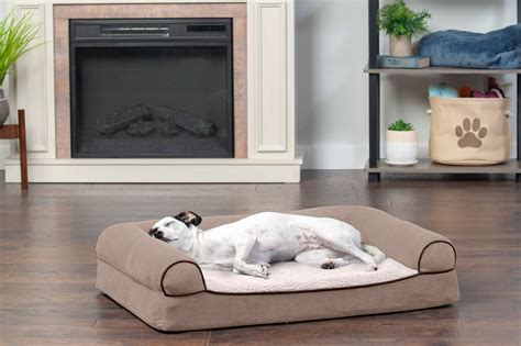 Sofa Dog Bed - Faux Fleece & ChenilleOrthopedic Foam / Large / Cream in ...