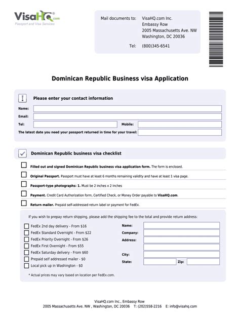 Fillable Online Download PDF - Dominican Republic Visa - VisaHQ Fax ...