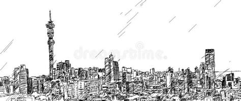 Johannesburg Skyline. Hand drawn sketch of the Johannesburg city ...