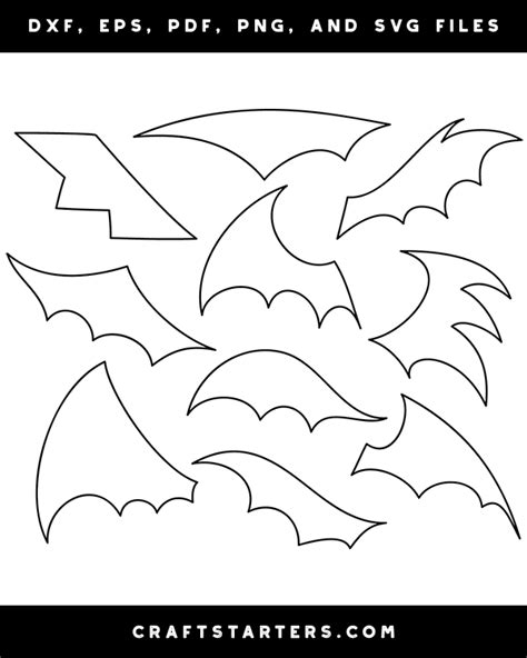 Bat Wing Outline Patterns: DFX, EPS, PDF, PNG, and SVG Cut Files