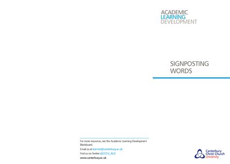 Signposting Words - Essay Writing Technique - ACADEMIC LEARNING DEVELOPMENT SIGNPOSTING WORDS ...