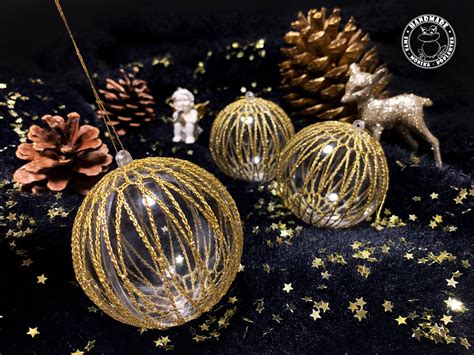 Set of 3 Gold Baubles Christmas Tree Decorations Crochet Gold - Etsy