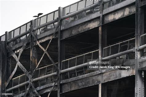 Fire damage at a multi-storey car park at Luton Airport, which has ...