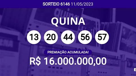 Acumulou! Confira as dezenas sorteadas na Quina 6146; prêmio pode chegar a R$ 16 milhões | Band