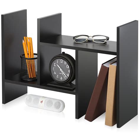 FITUEYES Desktop Organizer Office Storage Rack Adjustable Wood Display Stand Shelf Rack Counter ...