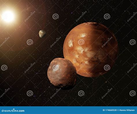 The Red Planet Mars With It Moons Phobos And Deimos, Part Of The Solar ...