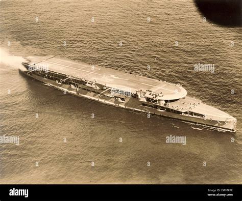 HMS Furious (47) while suffering a hangar fire, c.1928 Stock Photo - Alamy