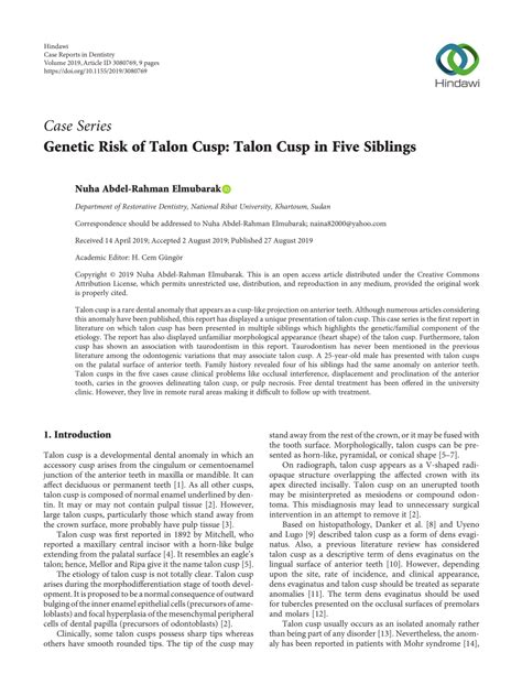 (PDF) Genetic Risk of Talon Cusp: Talon Cusp in Five Siblings