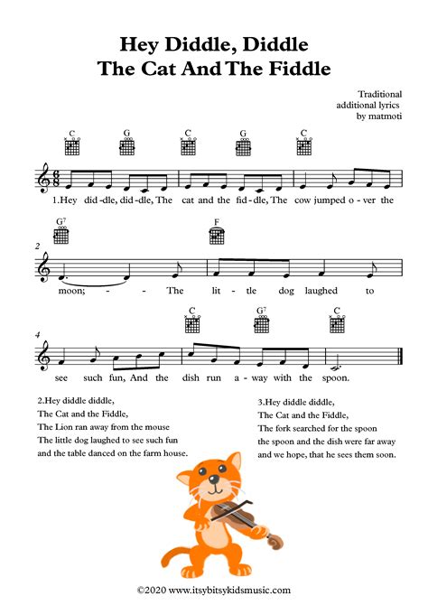 Hey Diddle Diddle Nursery Rhyme Sheet Music With Chords And Lyrics