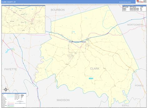 Clark County, KY Zip Code Wall Map Basic Style by MarketMAPS - MapSales.com