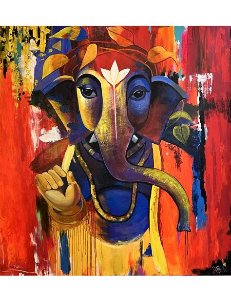 Vighnaharta Ganesha | Modern Art | Painting by Shaily Verma | Exotic India Art