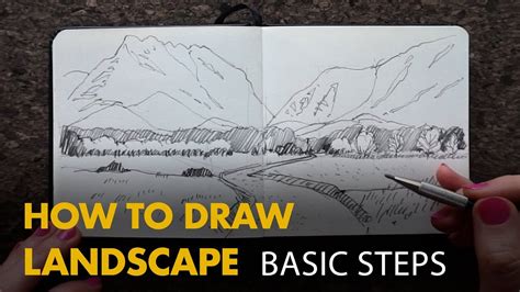 Draw Landscape Step By Step - Mountain Landscape Drawing How To Draw A Mountain Landscape Easy ...