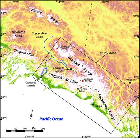 Topographic map with ice coverage of southeast Alaska, highlighting... | Download Scientific Diagram