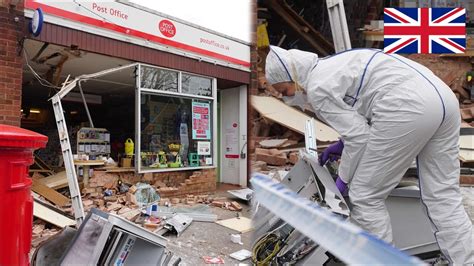 JCB crashes into building for a cash machine robbery - Police crime scene + recovery - YouTube