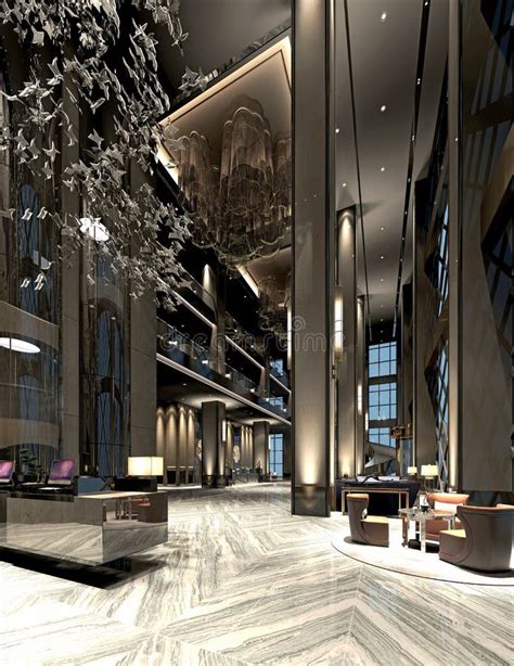 3d Render of Luxury Hotel Lobby Stock Illustration - Illustration of carpet, interior: 232350426