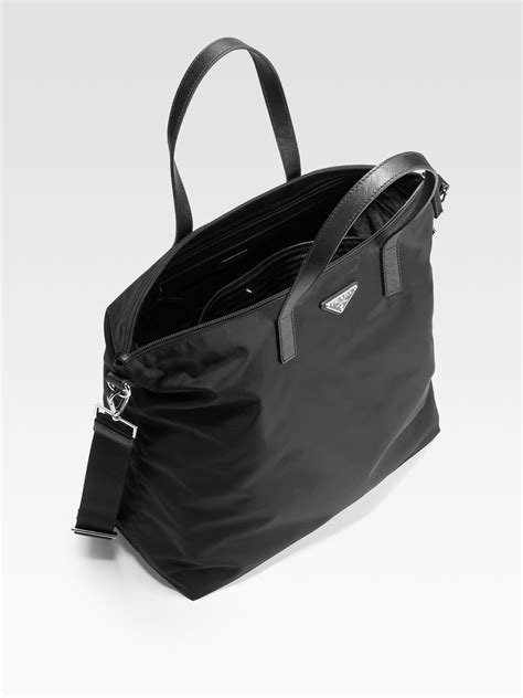 Prada Nylon & Leather Tote Bag in Black for Men | Lyst