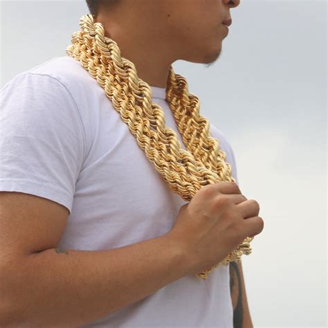 24k Gold Plated 14mm-25mm 36 Inch Rope Chain |BlingKingStar |Free Shipping