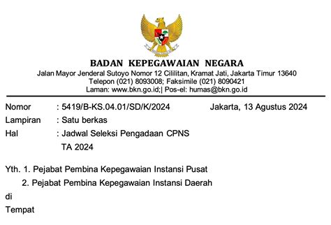 Jadwal Seleksi Pengadaan CPNS TA 2024 - Badan Kepegawaian Negara (BKN RI)